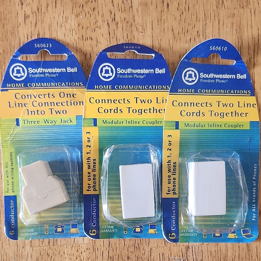Modular Inline Coupler  Three Way Jack Set of 3 Total Southwestern Bell New